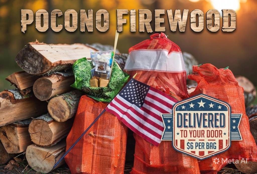 Pocono Firewood bundles of split wood delivered to your door, $6 per bag